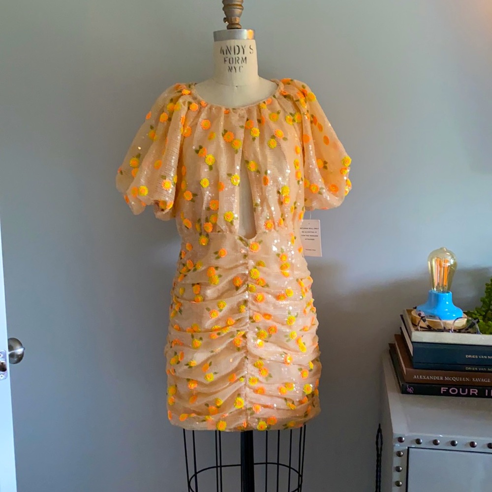 For Love & Lemons sequin dress. Ryder Sequin Mini Dress Small S. Tangerine